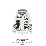 13DE MARZO | 2410 Fair Isle Bear Zip Knit Hoodie White