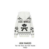 13DE MARZO | 2410 Fair Isle Bear Zip Knit Hoodie White