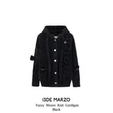 13DE MARZO | 2410 Fuzzy Weave Knit Cardigan Black