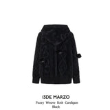 13DE MARZO | 2410 Fuzzy Weave Knit Cardigan Black