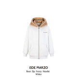 13DE MARZO | 2410 Bear Zip Fuzzy Hoodie White