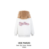 13DE MARZO | 2410 Bear Zip Fuzzy Hoodie White