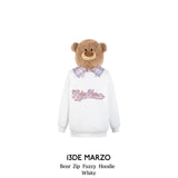 13DE MARZO | 2410 Bear Zip Fuzzy Hoodie White