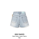 13DE MARZO | 2504 Plaid Pocket Denim Shorts Blue