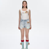 13DE MARZO | 2504 Plaid Pocket Denim Shorts Blue