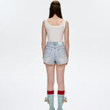 13DE MARZO | 2504 Plaid Pocket Denim Shorts Blue