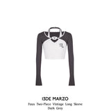 13DE MARZO | 2504 Faux Two-Piece Vintage Long Sleeve Dark Grey