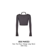 13DE MARZO | 2504 Faux Two-Piece Vintage Long Sleeve Dark Grey