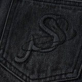 SOMESOWE SS2303 毛边水洗刺绣牛仔短裤 黑