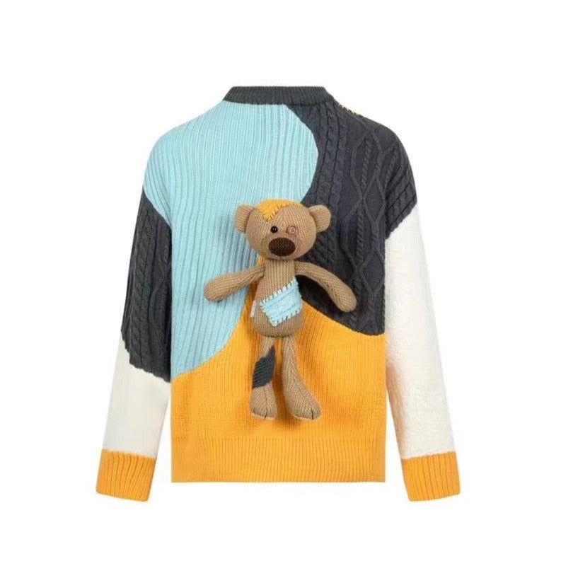 13DE MARZO Bear Colored Jacquard Weave Patch Sweater Bohemia
