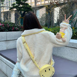 13DE MARZO | Messenger Bag Lamb Wool Coat, Winter White