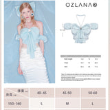 OZLANA SS2304 Ocean Flow Detachable Bow Halterneck Top Blue