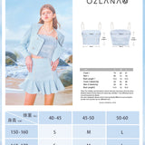 OZLANA SS2303 Elemental Tweed Skirt Set Blue