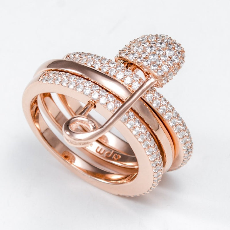 APM MONACO TRIPLE COLORS AND SAFETY PIN RING ROSE GOLD Lines Up