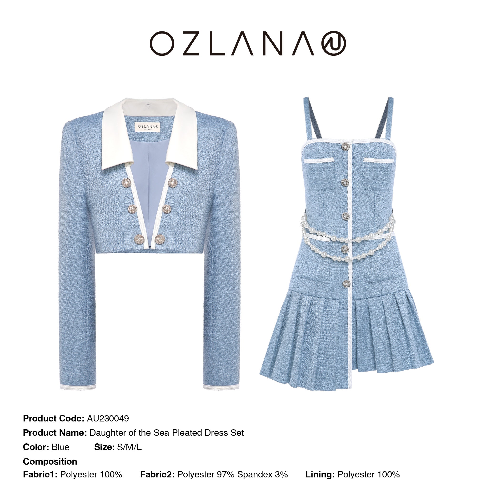 OZLANA SS2303 Daughter of the Sea Pleated Dress Set – Lines Up