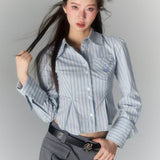 VIA PITTI SS2303 蝴蝶系列条纹弹性修身衬衫 蓝