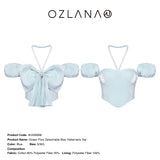 OZLANA SS2304 Ocean Flow Detachable Bow Halterneck Top Blue