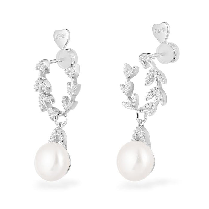 APM MONACO ETERNELLE EARRINGS WITH PEARL SILVER Lines Up