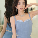 OZLANA SS2303 Veil of Water Open Work Mini Dress