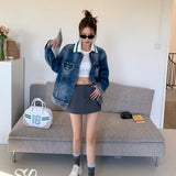 SOMESOWE 街头少女 针织领爱心牛仔外套