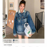 SOMESOWE 街头少女 针织领爱心牛仔外套