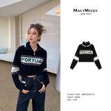 MacyMccoy 撞色拉链短款毛衣