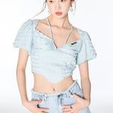 Via Pitti 海滨派对系列温柔一击挂脖短袖 蓝
