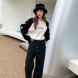 MacyMccoy 撞色拼接爱心毛衣 黑