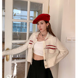 SOMESOWE 红条纹绒感翻领外套