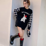 MacyMccoy 格子拼接兔子毛衣 黑