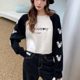 MacyMccoy 撞色拼接爱心毛衣 黑