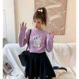 SOMESOWE 小奶猫毛球针织上衣 粉紫