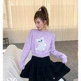 SOMESOWE 小奶猫毛球针织上衣 粉紫