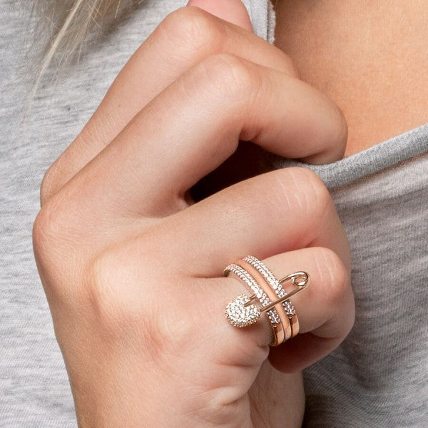 APM MONACO TRIPLE COLORS AND SAFETY PIN RING ROSE GOLD Lines Up