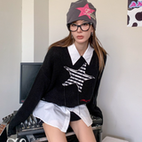 SOMESOWE 条纹星星破坏针织衫 黑